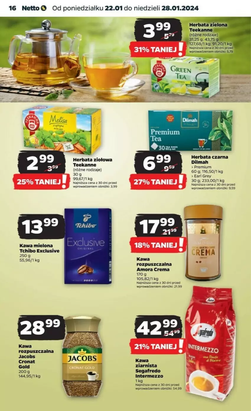 Gazetka promocyjna Netto - ważna 22.01 do 28.01.2024 - strona 8 - produkty: Dilmah, Earl Grey, Herbata, Herbata czarna, Jacobs, Kawa, Kawa mielona, Segafredo, Tchibo, Teekanne