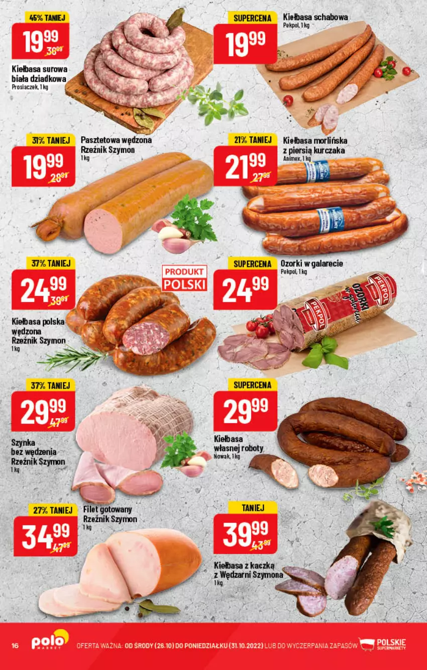 Gazetka promocyjna PoloMarket - Gazetka pomocyjna - ważna 26.10 do 31.10.2022 - strona 16 - produkty: Kiełbasa, Kiełbasa schabowa, Kurczak, Pasztet, Pekpol