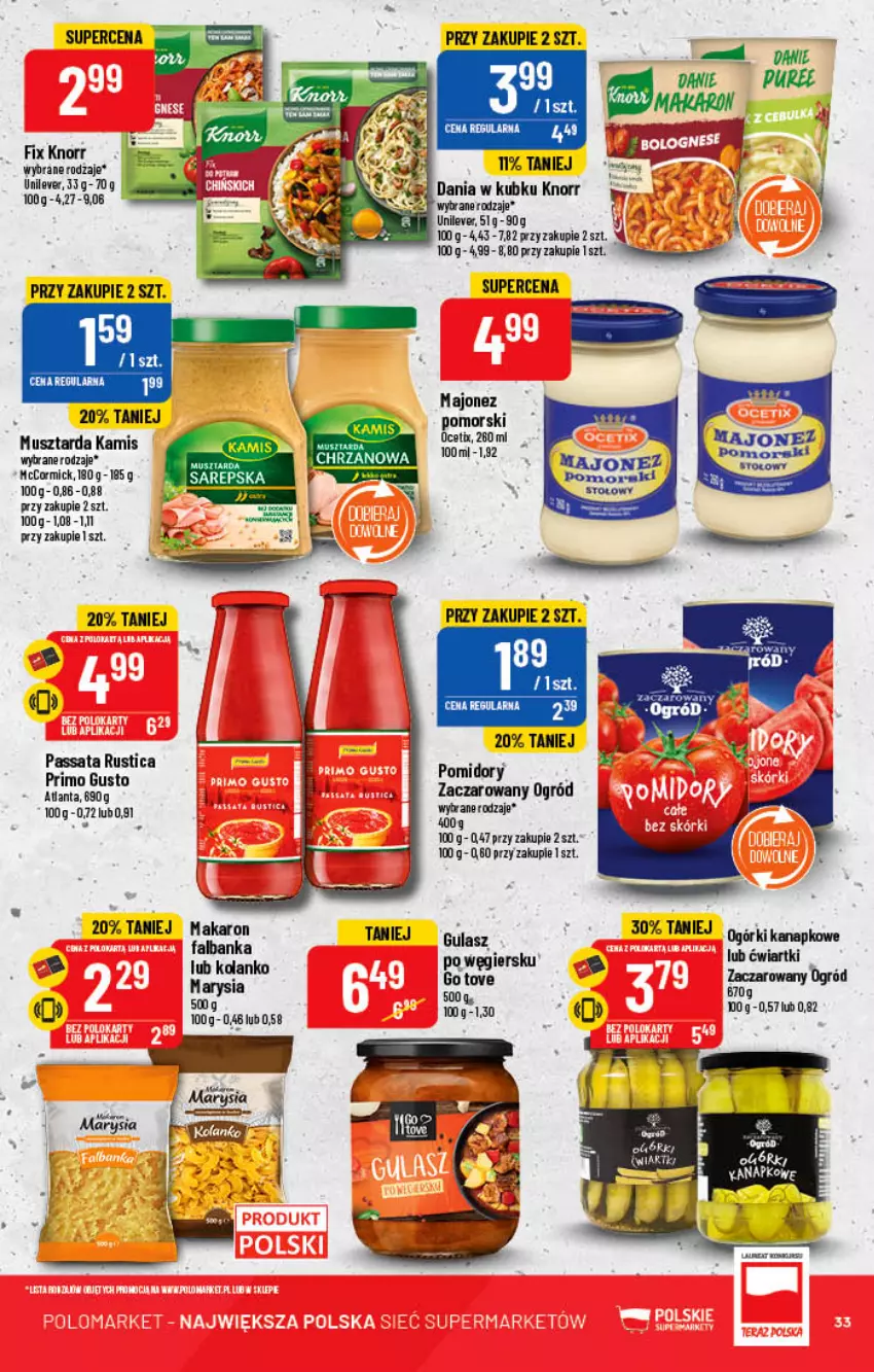 Gazetka promocyjna PoloMarket - Gazetka pomocyjna - ważna 26.10 do 31.10.2022 - strona 33 - produkty: Chrzan, Joanna, Kamis, Knorr, Majonez, Makaron, Mus, Musztarda, Ogród, Rust, Tran