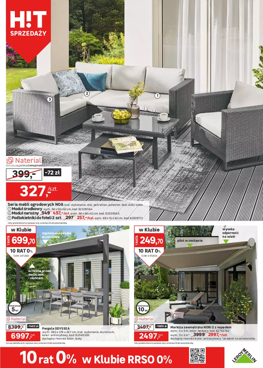 Gazetka promocyjna Leroy Merlin - Gazetka Leroy Merlin - ważna 12.06 do 02.07.2024 - strona 3 - produkty: Fa, Fotel, Krzesło, Markiza, Ogród, Por, Ser, Sofa, Sofa narożna, Sok, Stół, Stół rozkładany, Stolik