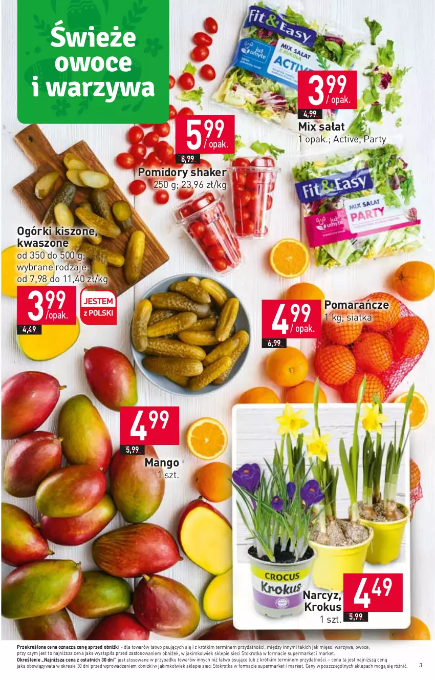 Gazetka promocyjna Stokrotka - Supermarket - ważna 23.03 do 29.03.2023 - strona 3 - produkty: Krokus, Mango, Mięso, Narcyz, Owoce, Pomarańcze, Pomidory, Sałat, Siatka, Warzywa