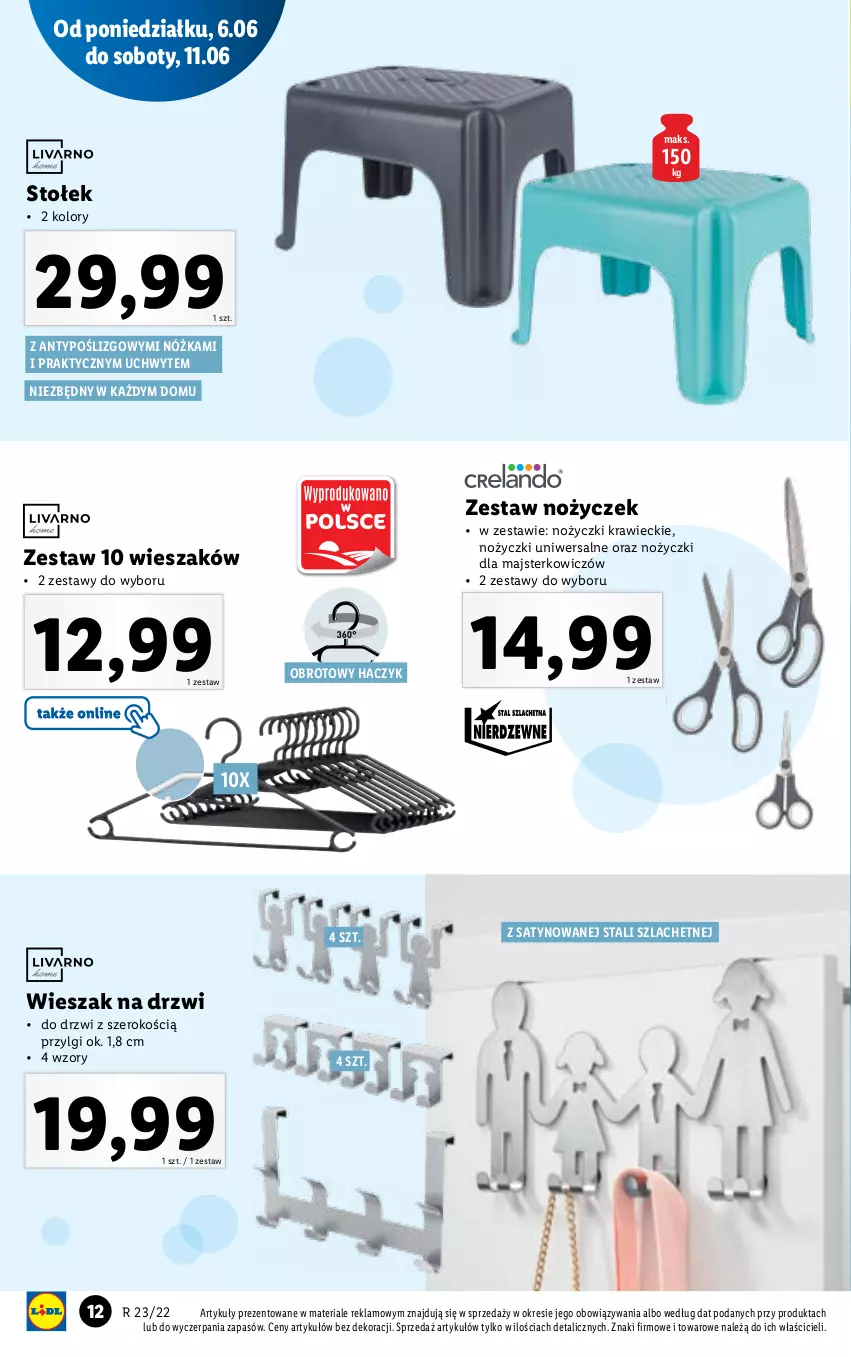 Gazetka promocyjna Lidl - GAZETKA - ważna 06.06 do 11.06.2022 - strona 12 - produkty: Drzwi, Haczyk, LG, Noż, Nożyczki, Stołek, Wieszak