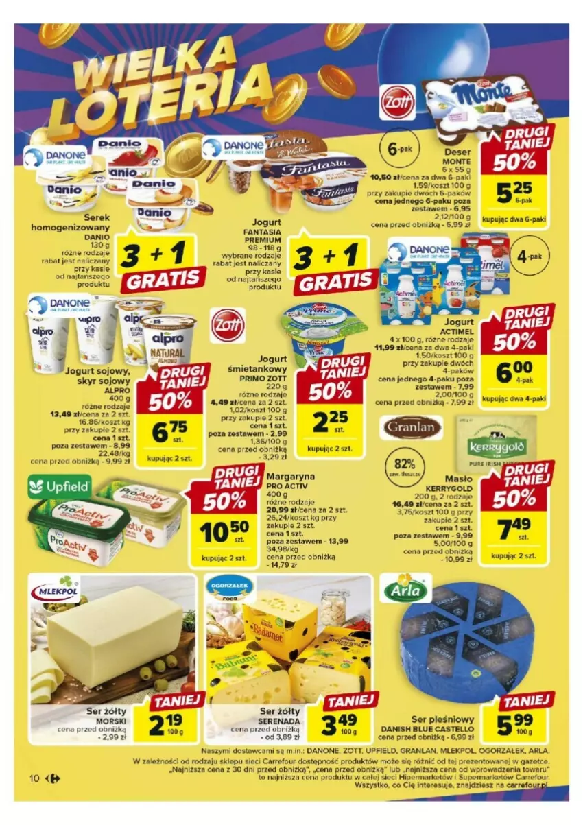 Gazetka promocyjna Carrefour - ważna 17.10 do 21.10.2023 - strona 2 - produkty: Actimel, Danio, Danone, Fa, Fanta, Gra, Jogurt, Kosz, Margaryna, Masło, Pur, Ser, Ser pleśniowy, Serek, Zott