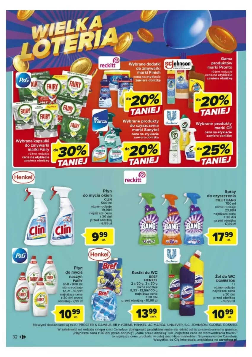 Gazetka promocyjna Carrefour - ważna 17.10 do 21.10.2023 - strona 26 - produkty: Cif, Cillit Bang, Do mycia naczyń, Domestos, Fa, Fairy, Płyn do mycia, Płyn do mycia naczyń, Pronto, Sanytol, Spray do czyszczenia, Zmywarki