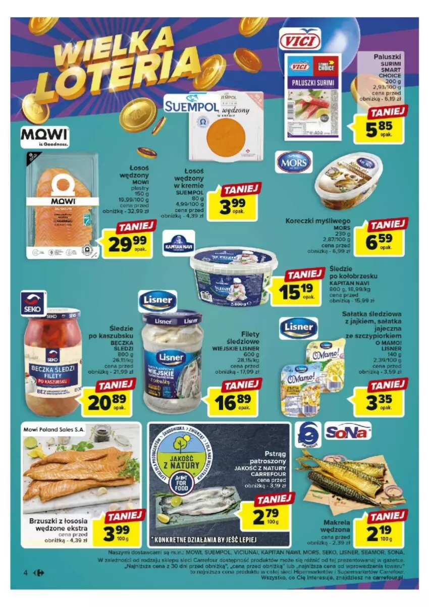 Gazetka promocyjna Carrefour - ważna 17.10 do 21.10.2023 - strona 34 - produkty: Brzuszki z łososia, Kret, Lisner, Pstrąg, Sałat, Sałatka, SEKO, Sos, Suempol, Surimi