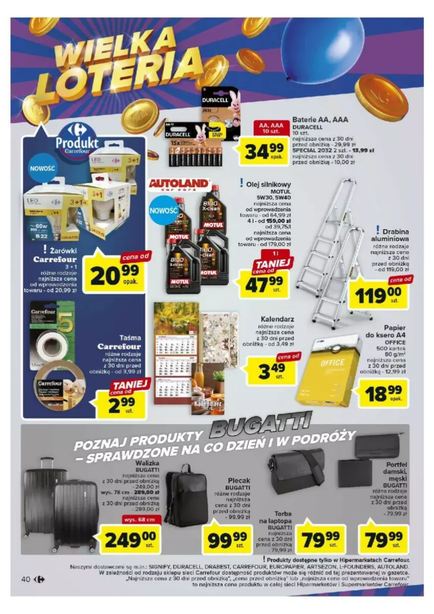 Gazetka promocyjna Carrefour - ważna 17.10 do 21.10.2023 - strona 35 - produkty: Drabina, Duracell, Kalendarz, Papier, Plecak, Torba