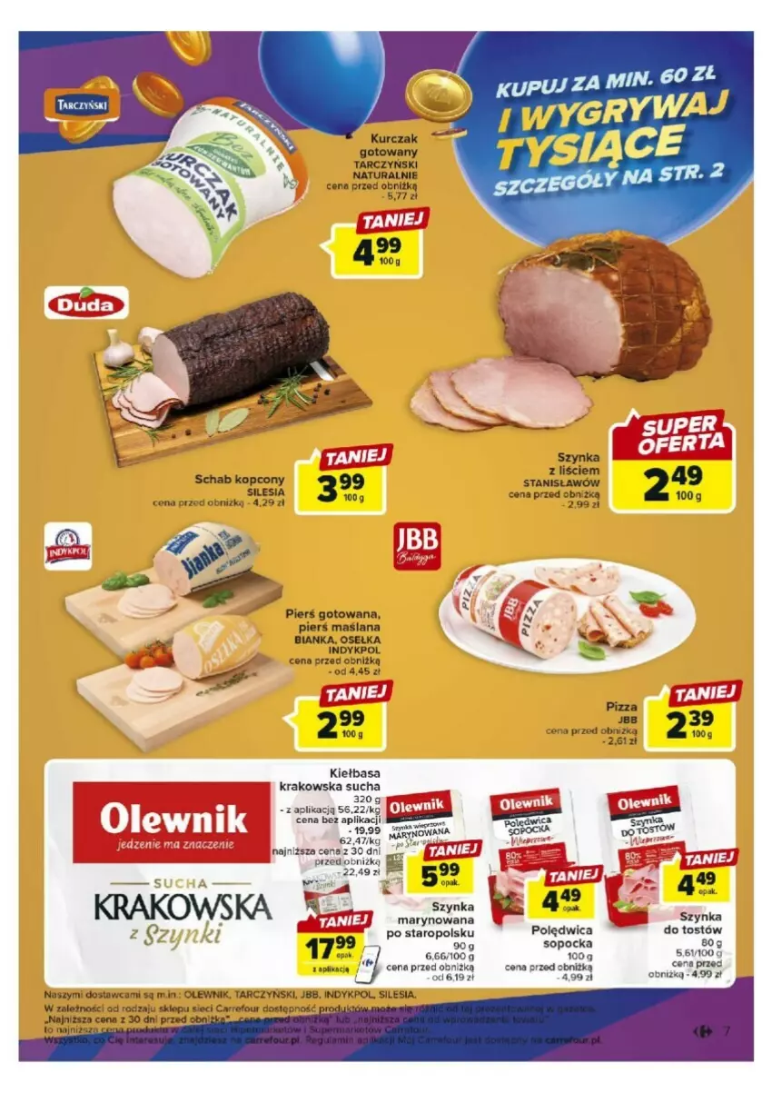 Gazetka promocyjna Carrefour - ważna 17.10 do 21.10.2023 - strona 49 - produkty: Bianka, Kiełbasa, Kurczak, Kurczak gotowany, LANA, Olewnik, Pizza, Polędwica, Schab kopcony, Szynka, Tarczyński