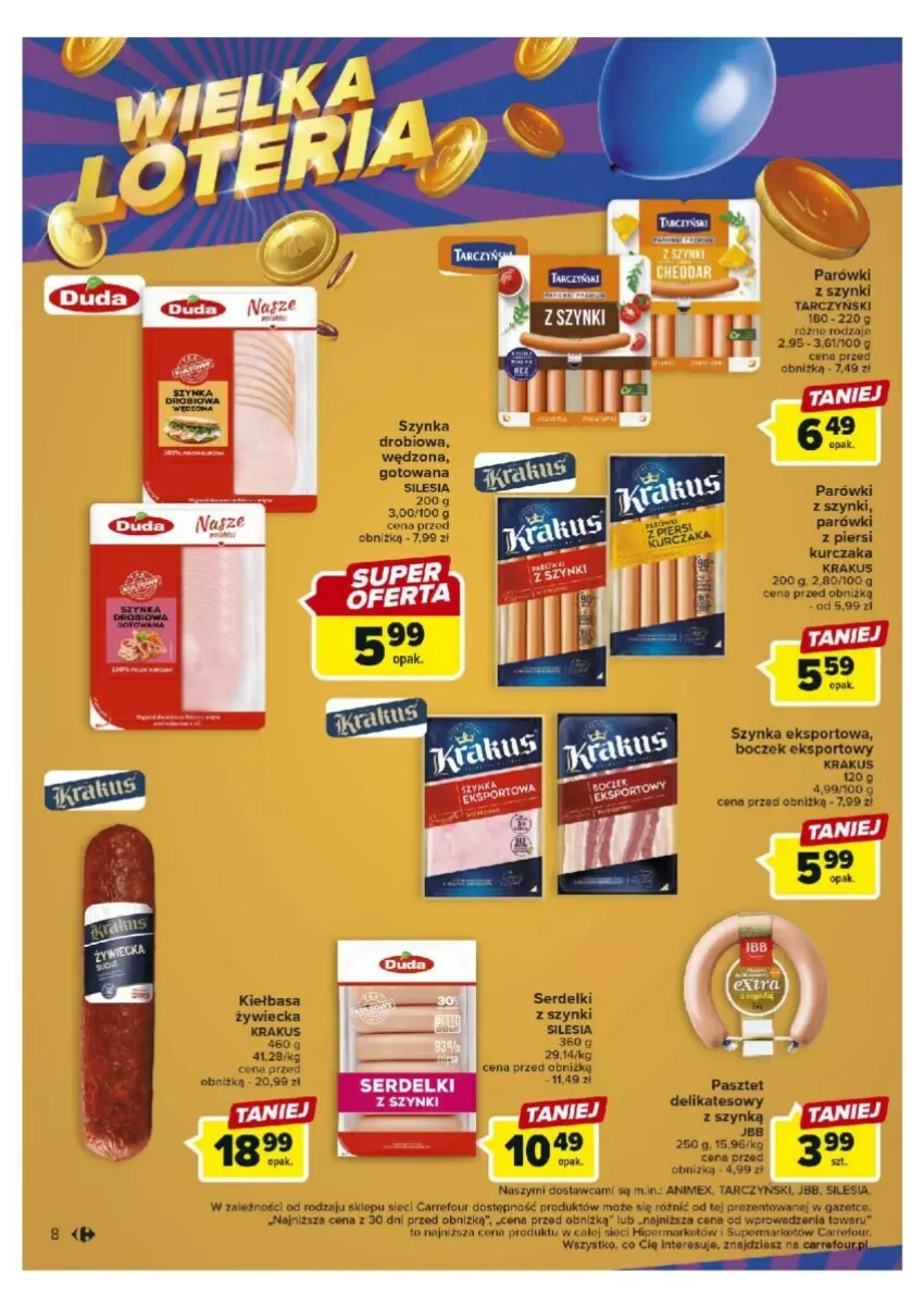 Gazetka promocyjna Carrefour - ważna 17.10 do 21.10.2023 - strona 50 - produkty: Boczek, Kiełbasa, Krakus, Kurczak, Parówki, Parówki z piersi kurczaka, Parówki z szynki, Pasztet, Por, Ser, Serdelki, Sport, Szynka, Tarczyński