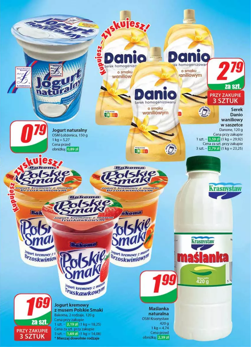 Gazetka promocyjna Dino - Gazetka 29 / 2024 - ważna 17.07 do 23.07.2024 - strona 37 - produkty: Bakoma, Danio, Danone, Jogurt, Jogurt naturalny, Maślanka, Mus, Piec, Ser, Serek, Serek homogenizowany