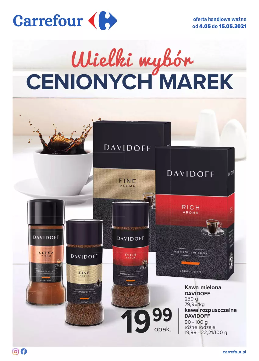 Gazetka promocyjna Carrefour - Gazetka Wielki wybór cenionych marek - ważna 03.05 do 15.05.2021 - strona 1 - produkty: Davidoff, Kawa, Kawa mielona, Kawa rozpuszczalna