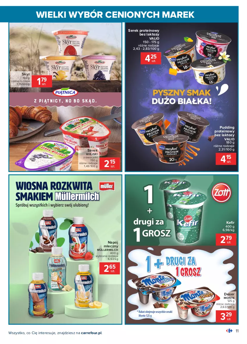 Gazetka promocyjna Carrefour - Gazetka Wielki wybór cenionych marek - ważna 03.05 do 15.05.2021 - strona 11 - produkty: Deser, Monte, Müller, Müllermilch, Napój, Napój mleczny, Pudding, Ser, Serek, Serek wiejski