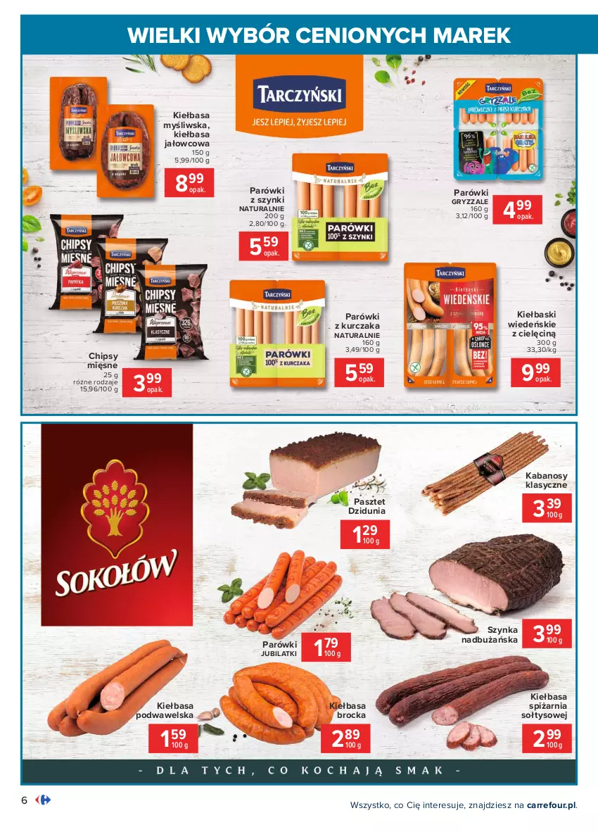 Gazetka promocyjna Carrefour - Gazetka Wielki wybór cenionych marek - ważna 03.05 do 15.05.2021 - strona 6 - produkty: Chipsy, Chipsy mięsne, Gry, Kabanos, Kiełbasa, Kiełbasa podwawelska, Kurczak, Parówki, Parówki z szynki, Pasztet, Szynka, Wawel