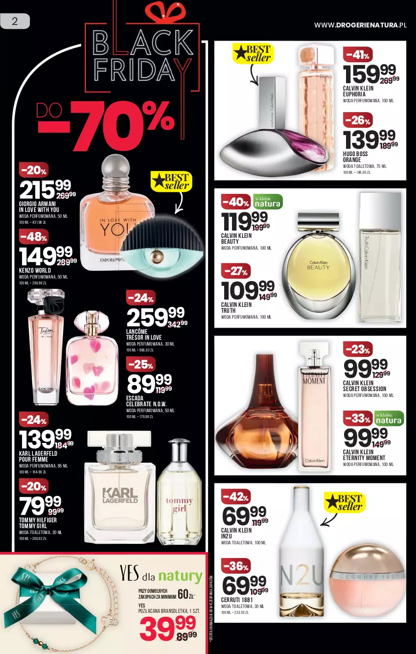 Gazetka promocyjna Drogerie Natura - Gazetka Drogerie Natura - ważna 18.11 do 01.12.2021 - strona 2 - produkty: Acana, Bransoletka, Calvin Klein, Cerruti, Escada, Giorgio Armani, Hugo Boss, Karl Lagerfeld, Kenzo, Lancôme, Perfum, SESSIO, Woda, Woda perfumowana, Woda toaletowa