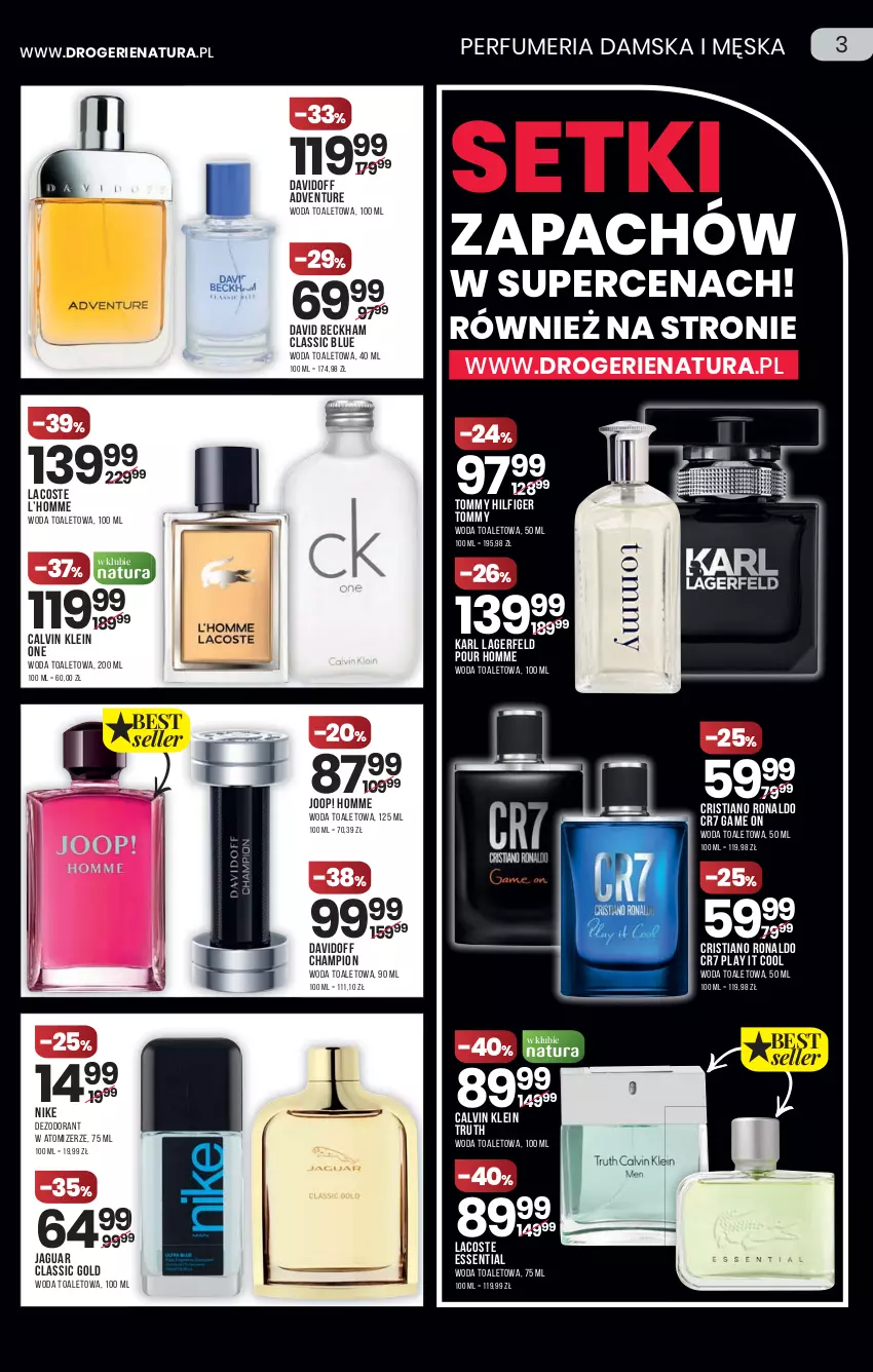 Gazetka promocyjna Drogerie Natura - Gazetka Drogerie Natura - ważna 18.11 do 01.12.2021 - strona 3 - produkty: Calvin Klein, David Beckham, Davidoff, Dezodorant, Jaguar, JOOP!, Karl Lagerfeld, Lacoste, Nike, Woda, Woda toaletowa