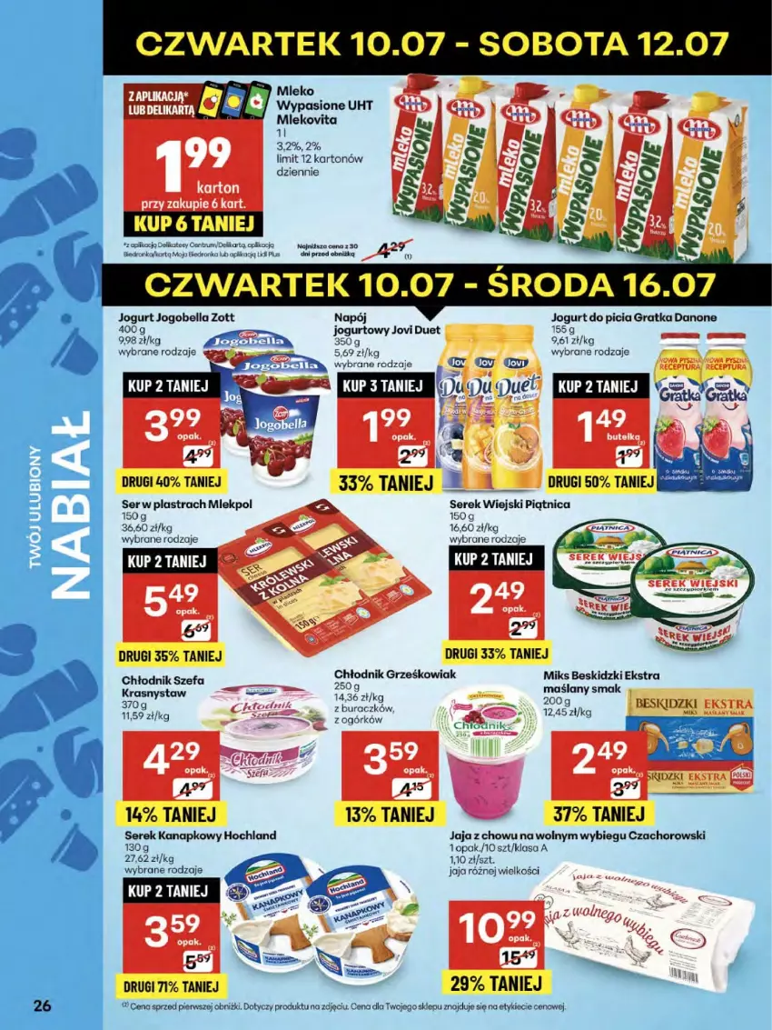 Gazetka promocyjna Delikatesy Centrum - Franczyza DC28 Czwartek - ważna 10.07 do 16.07.2025 - strona 26 - produkty: Bell, Bella, Beskidzki, Danone, Dron, Fa, Gra, Hochland, Jaja, Jogobella, Jogurt, Koc, Mleko, Mlekovita, Napój, Piątnica, Rum, Ser, Serek, Serek kanapkowy, Serek wiejski, Zott