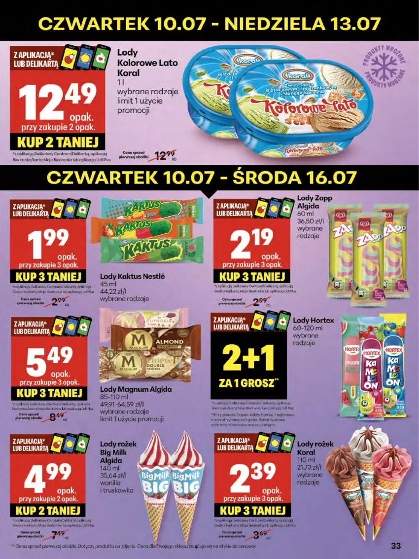 Gazetka promocyjna Delikatesy Centrum - Franczyza DC28 Czwartek - ważna 10.07 do 16.07.2025 - strona 33 - produkty: Algida, Big Milk, Dron, Hortex, Kaktus, Koc, LG, Lody, Orka, Rum, Tran