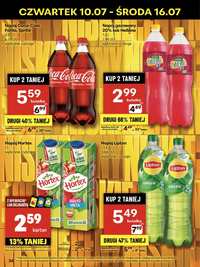 Gazetka promocyjna Delikatesy Centrum - Franczyza DC28 Czwartek - ważna 10.07 do 16.07.2025 - strona 34 - produkty: Coca-Cola, Dron, Fa, Fanta, Gin, Lipton, Napój, Rum, Sprite