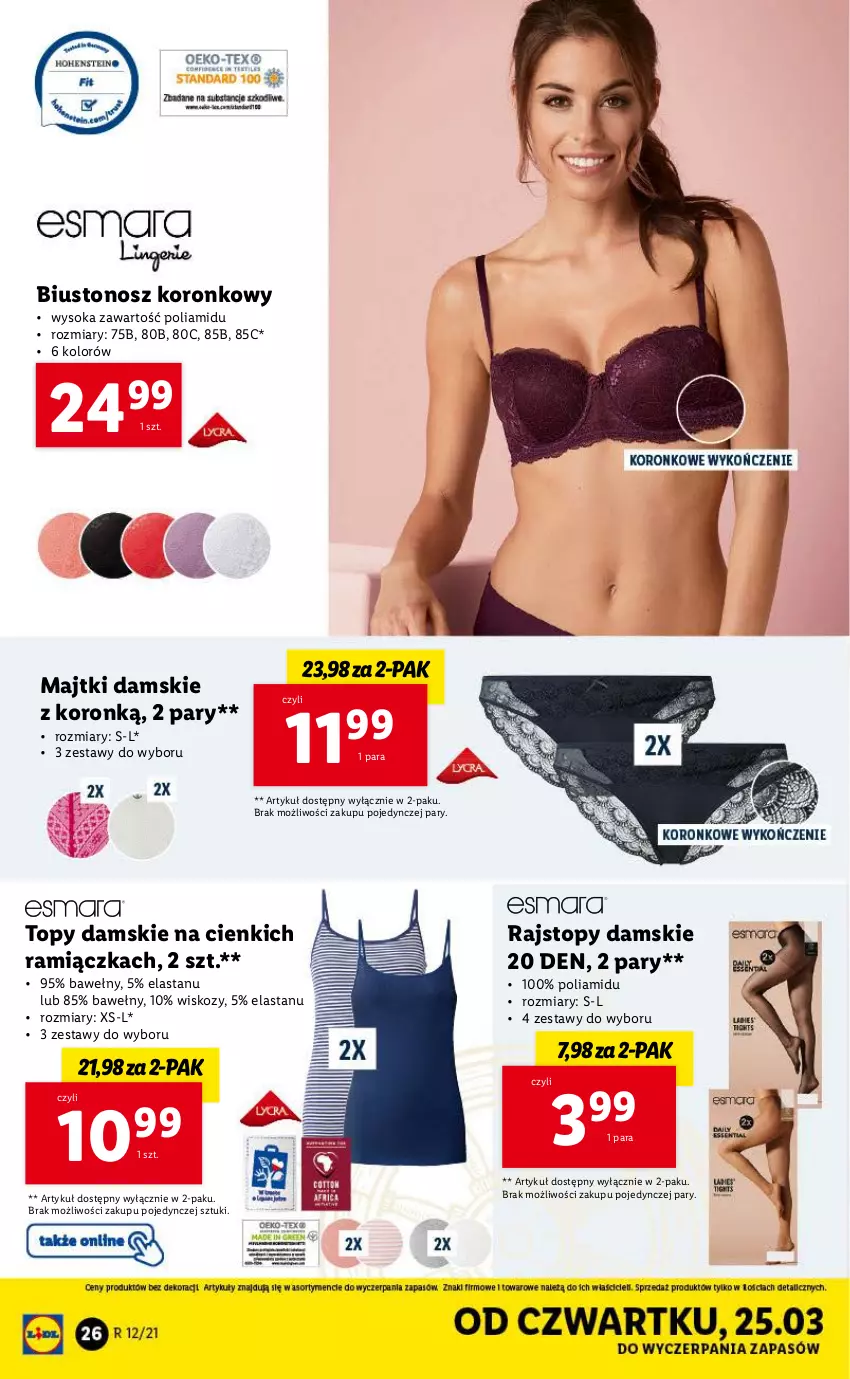 Gazetka promocyjna Lidl - GAZETKA - ważna 22.03 do 28.03.2021 - strona 26 - produkty: Biustonosz, Majtki, Rajstopy, Sok, Top