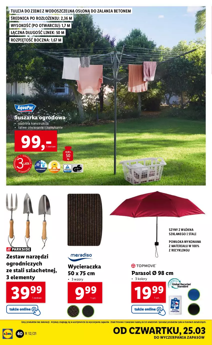 Gazetka promocyjna Lidl - GAZETKA - ważna 22.03 do 28.03.2021 - strona 40 - produkty: Parasol, Sok, Suszarka, Szyny, Wycieraczka, Zestaw narzędzi