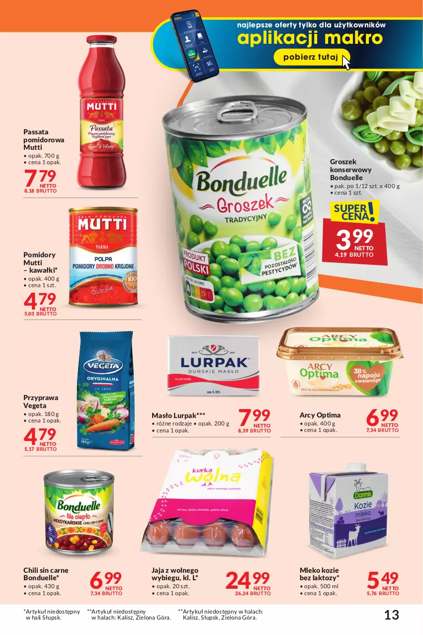 Gazetka promocyjna Makro - Oferta dla Twojego biznesu - ważna 02.04 do 29.04.2024 - strona 13 - produkty: Bonduelle, Groszek, Jaja, Jaja z wolnego wybiegu, Kawa, Lurpak, Masło, Mleko, Mleko kozie, Optima, Pomidory, Ser, Vegeta