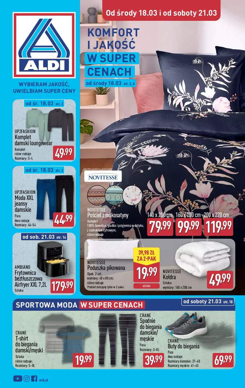 Gazetka promocyjna Aldi - Artykuły przemysłowe i tekstylia - ważna 18.03 do 21.03.2026 - strona 1 - produkty: Buty, Fa, Kołdra, Moda, Poduszka, Por, Pościel, Spodnie, Sport, T-shirt, Wełna