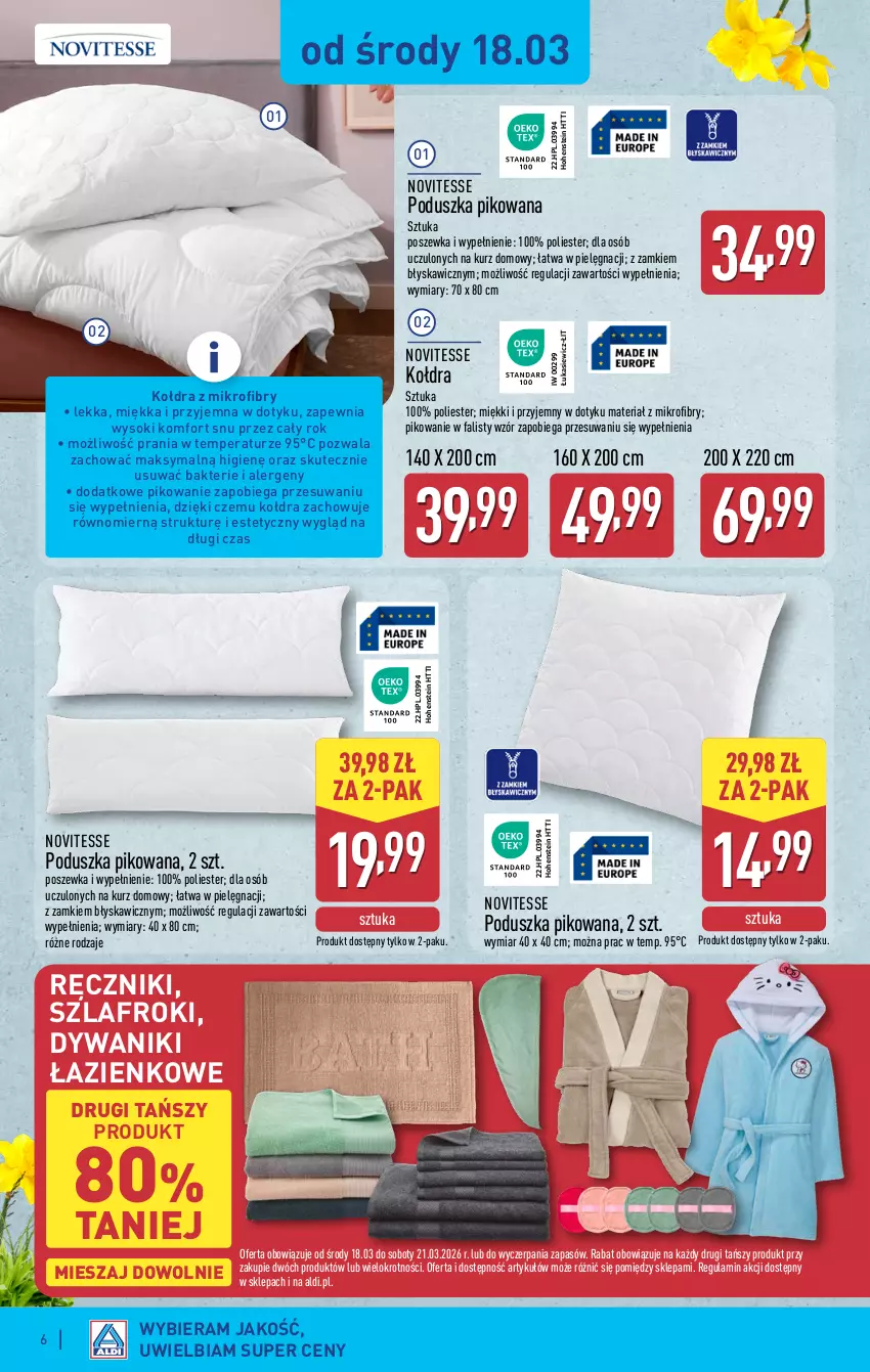 Gazetka promocyjna Aldi - Artykuły przemysłowe i tekstylia - ważna 18.03 do 21.03.2026 - strona 6 - produkty: Dywan, Dywanik, Fa, HP, Kołdra, Poduszka, Poszewka, Ręcznik, Sok, Szlafrok