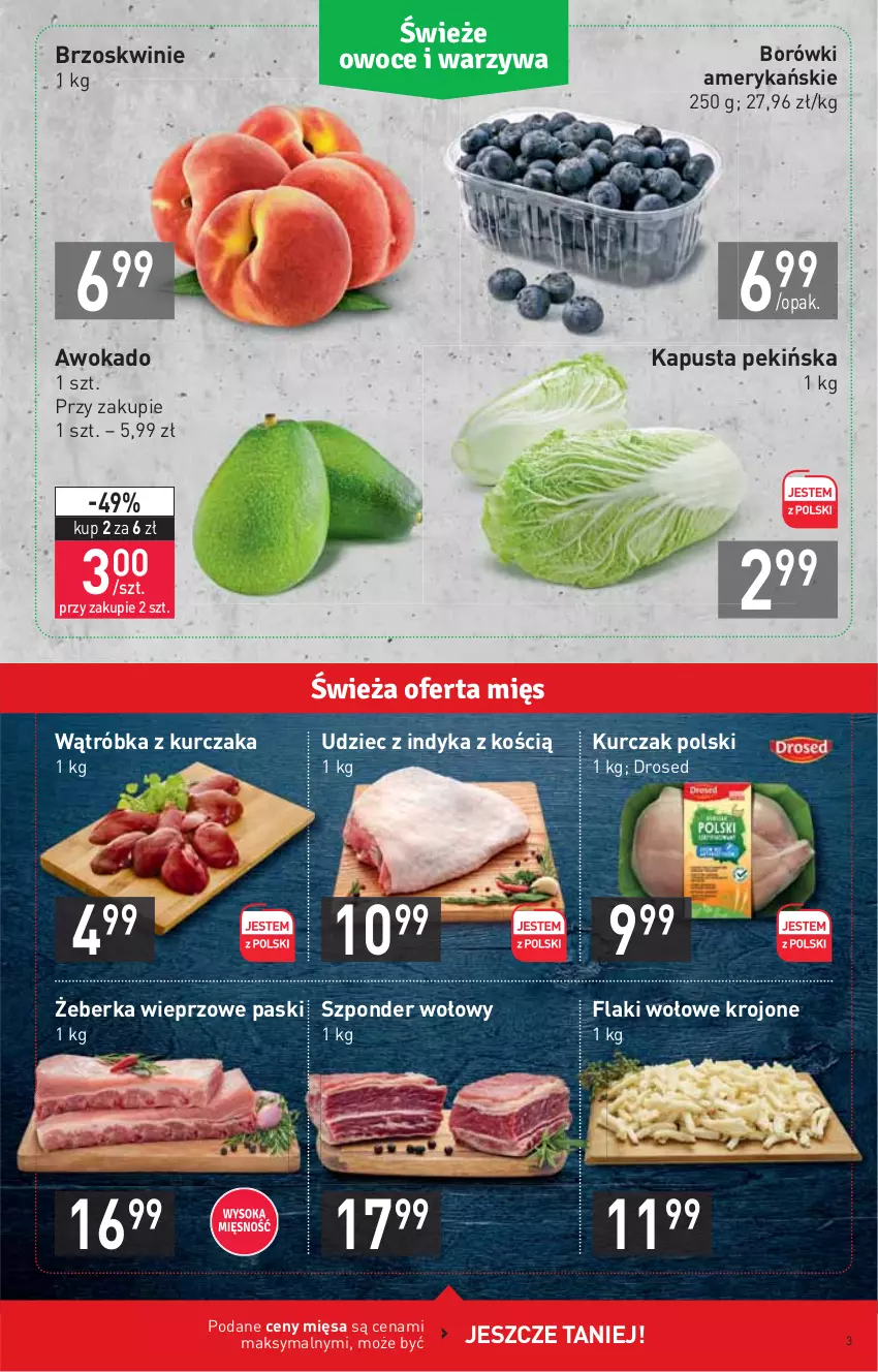 Gazetka promocyjna Stokrotka - Market - ważna 17.06 do 23.06.2021 - strona 3 - produkty: Brzoskwinie, Flaki, Flaki wołowe, Kurczak, Szponder wołowy, Udziec z indyka