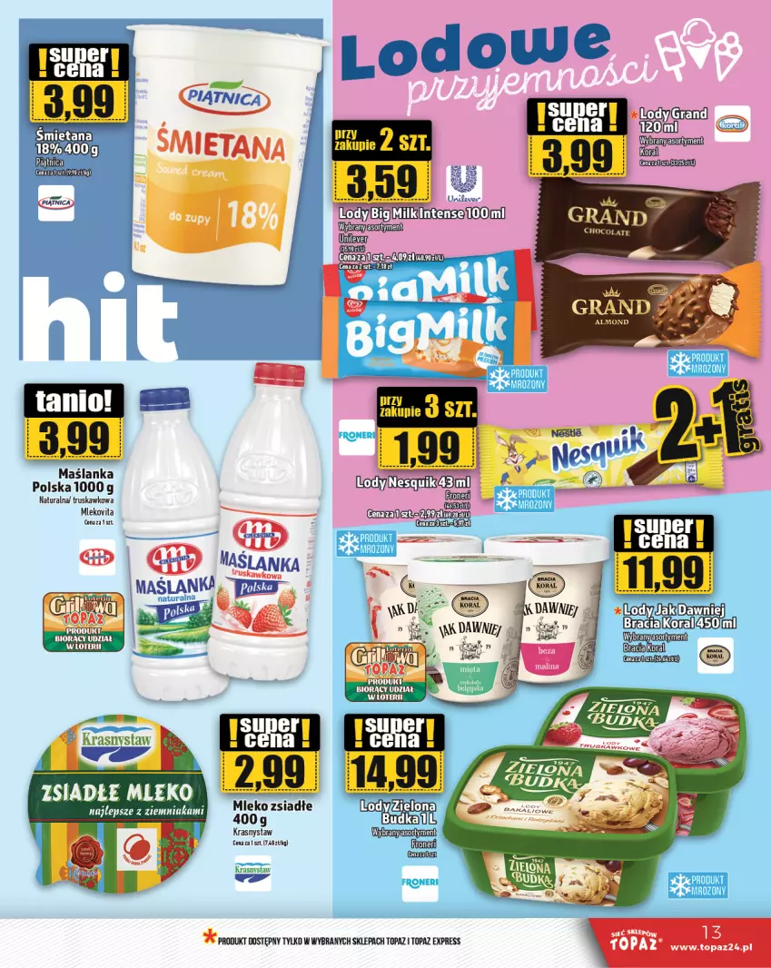 Gazetka promocyjna Topaz - Gazetka - ważna 02.05 do 08.05.2024 - strona 13 - produkty: Kiwi, Maślanka, Mleko, Mleko zsiadłe, Piątnica, Top