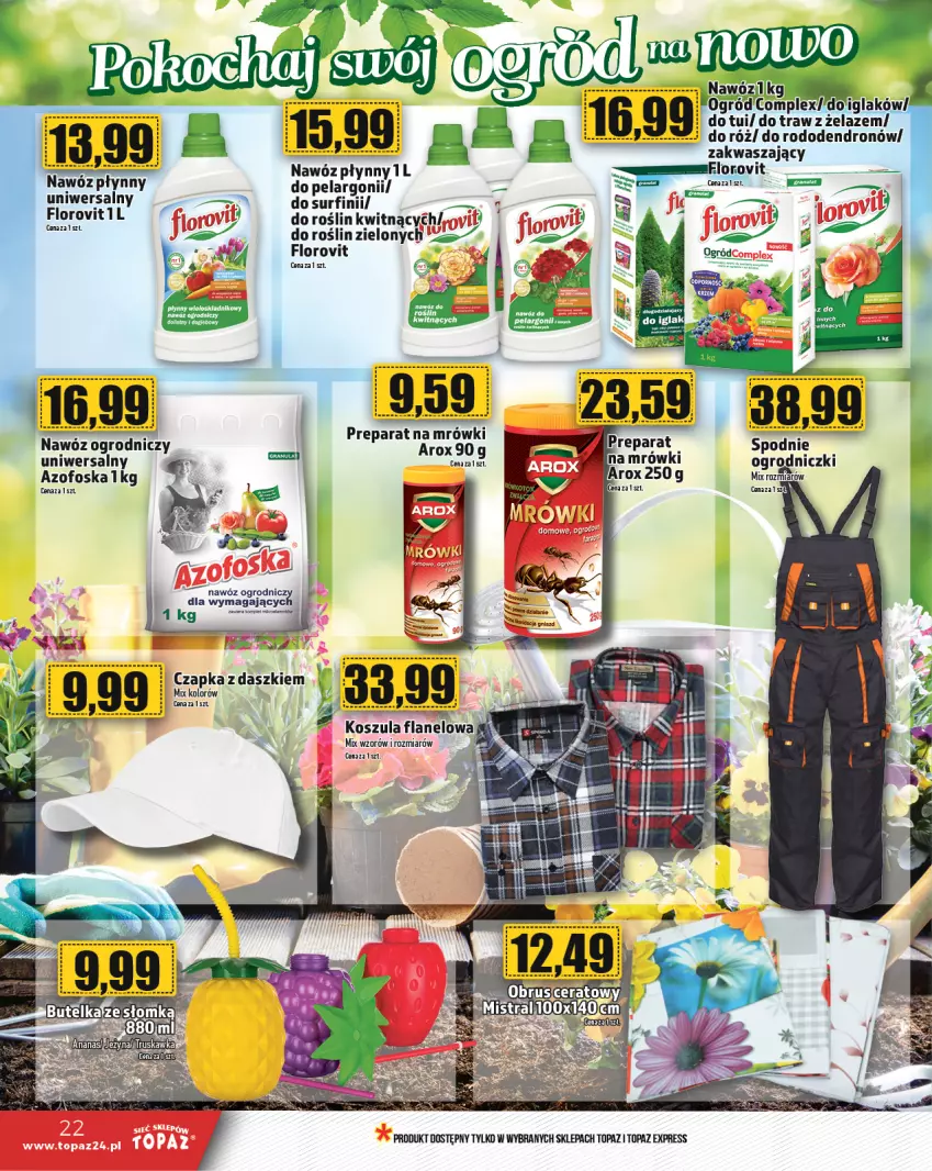 Gazetka promocyjna Topaz - Gazetka - ważna 02.05 do 08.05.2024 - strona 22 - produkty: Czapka, Dron, Kosz, Koszula, Nawóz, Ser, Top