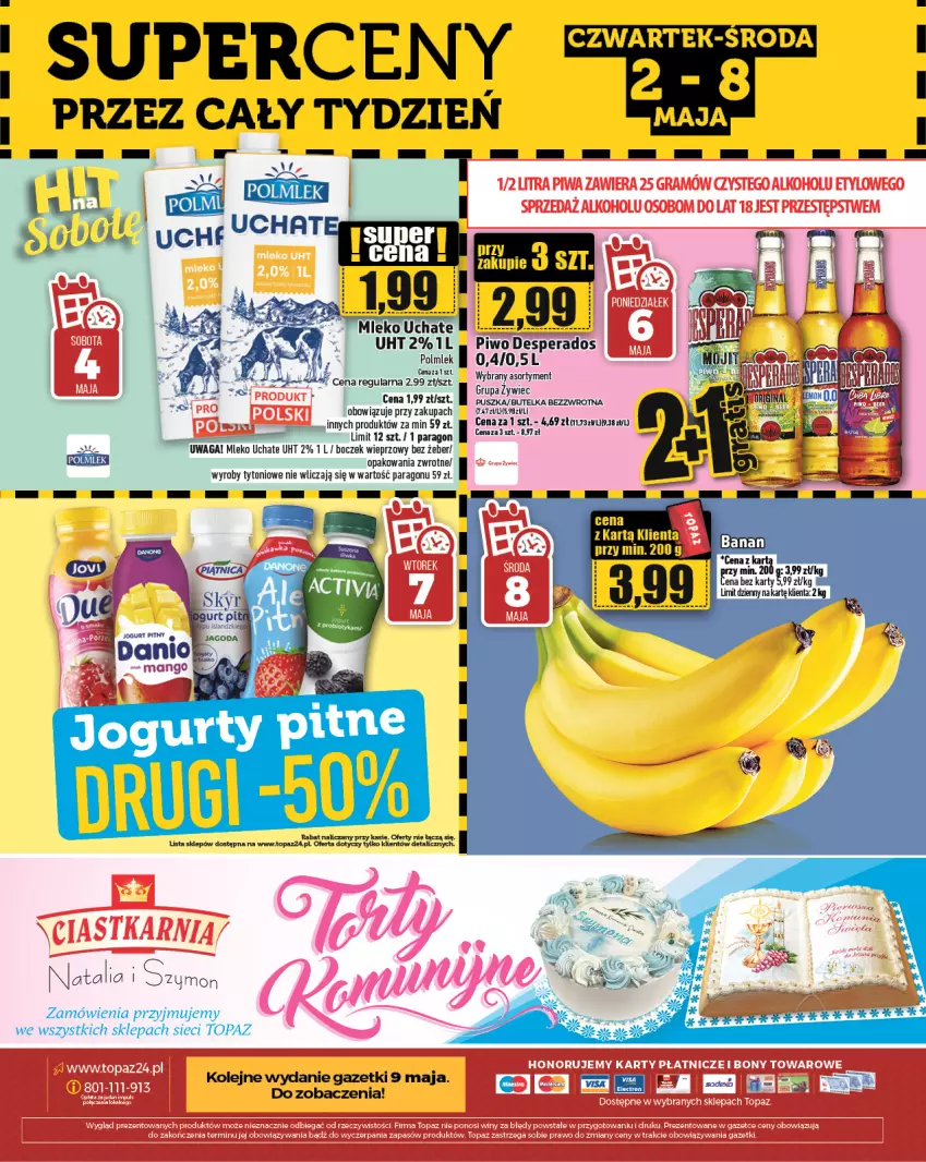 Gazetka promocyjna Topaz - Gazetka - ważna 02.05 do 08.05.2024 - strona 24 - produkty: Boczek, Boczek wieprzowy, Desperados, Mleko, Olej, Piwo, POLMLEK, Por, Top, Waga