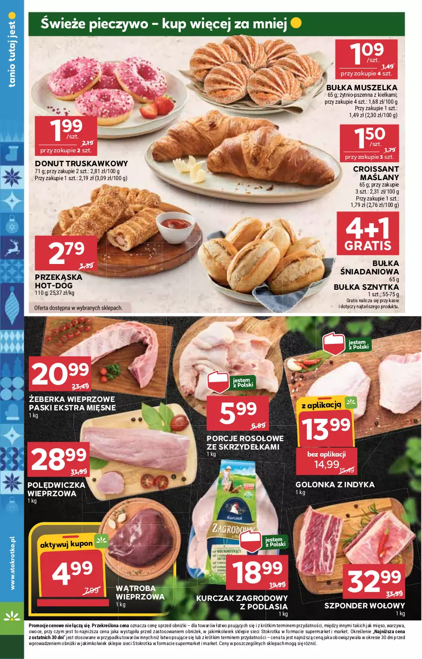 Gazetka promocyjna Stokrotka - Market - ważna 20.11 do 26.11.2025 - strona 10 - produkty: Bułka, Croissant, Danio, Donut, Golonka z indyka, Gra, Kurczak, Mięso, Mus, Owoce, Piec, Pieczywo, Polędwiczka wieprzowa, Por, Szponder wołowy, Warzywa