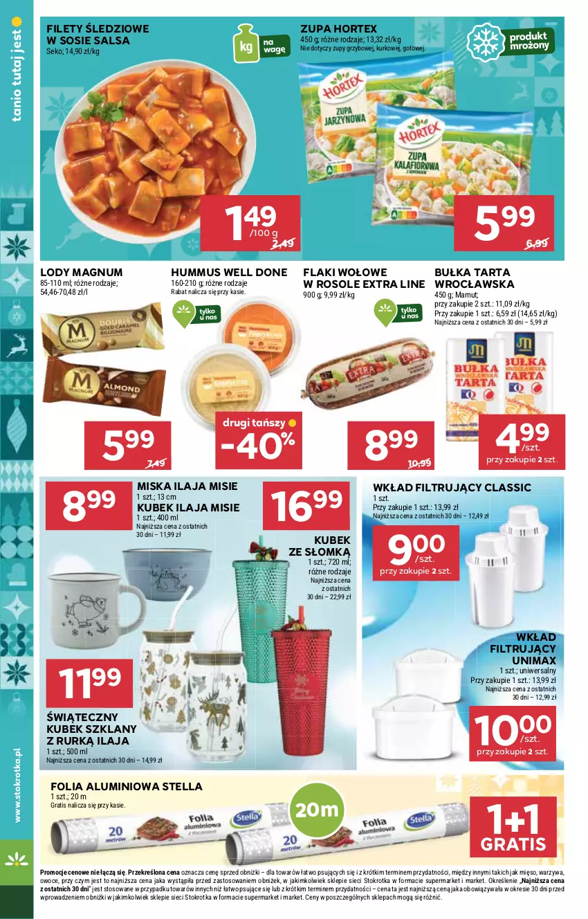 Gazetka promocyjna Stokrotka - Market - ważna 20.11 do 26.11.2025 - strona 14 - produkty: Bułka, Bułka tarta, Flaki, Flaki wołowe, Folia aluminiowa, Gra, Hortex, Hummus, Kubek, Lody, Mięso, Miska, Mus, Owoce, Salsa, SEKO, Sos, Tarta, Warzywa, Wkład filtrujący, Zupa