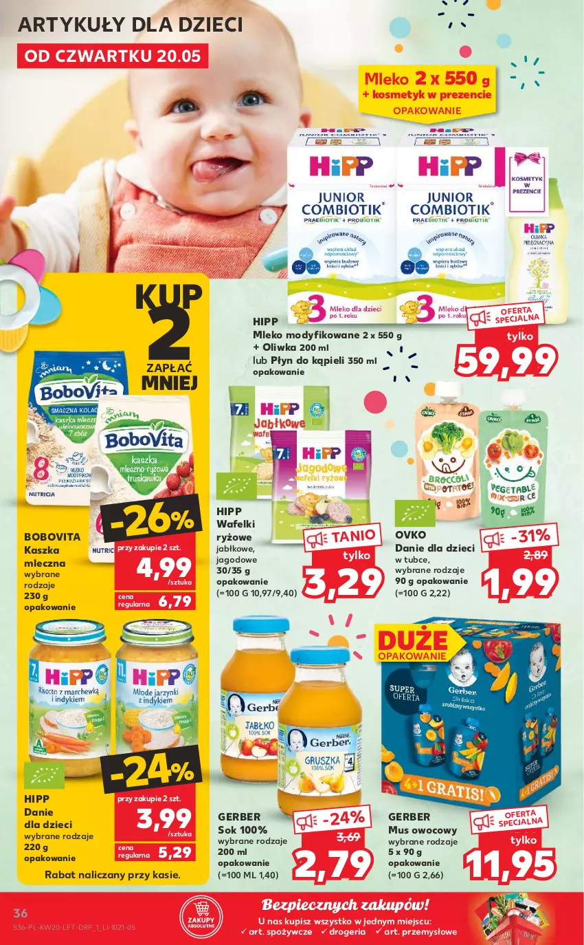 Gazetka promocyjna Kaufland - OFERTA TYGODNIA - ważna 20.05 do 26.05.2021 - strona 36 - produkty: BoboVita, Danie dla dzieci, Dzieci, Gerber, HiPP, Mleko, Mleko modyfikowane, Mus, Piec, Płyn do kąpieli, Ryż, Sok