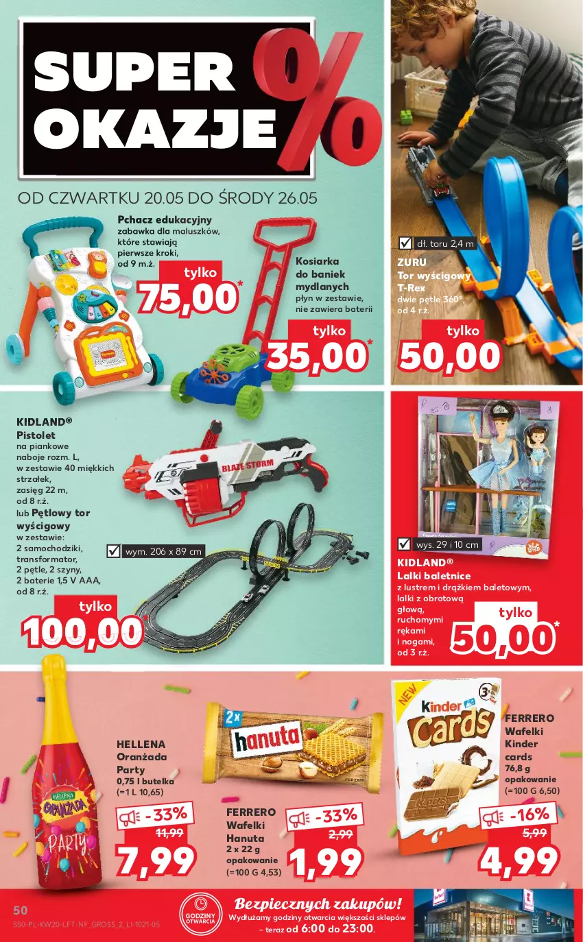 Gazetka promocyjna Kaufland - OFERTA TYGODNIA - ważna 20.05 do 26.05.2021 - strona 50 - produkty: Chodzik, Ferrero, Hellena, Kinder, Kosiarka, Oranżada, Piec, Pistolet, Samochodziki, Szyny, Tera, Tor wyścigowy, Tran, Zabawka