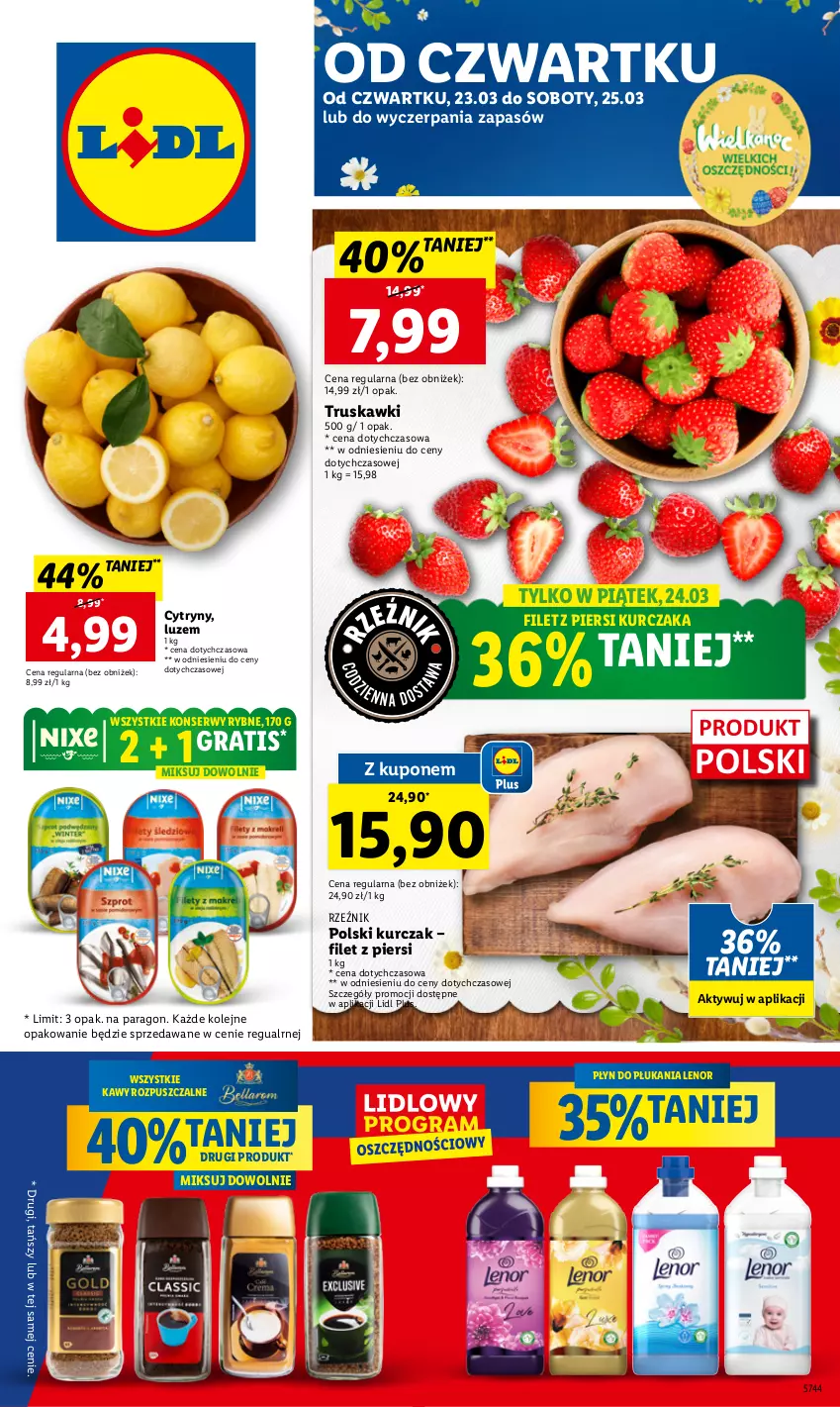 Gazetka promocyjna Lidl - GAZETKA - ważna 23.03 do 25.03.2023 - strona 1 - produkty: Cytryny, Filet z piersi kurczaka, Gra, Kurczak, Lenor, Olej, Płyn do płukania, Ser, Truskawki