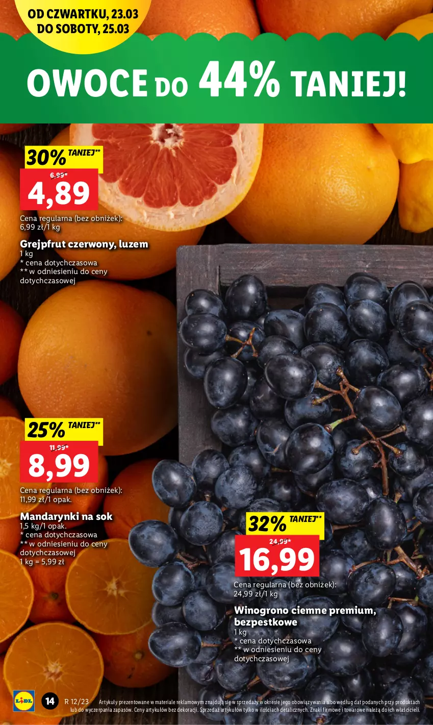 Gazetka promocyjna Lidl - GAZETKA - ważna 23.03 do 25.03.2023 - strona 16 - produkty: Grejpfrut, Mandarynki, Owoce, Sok, Wino