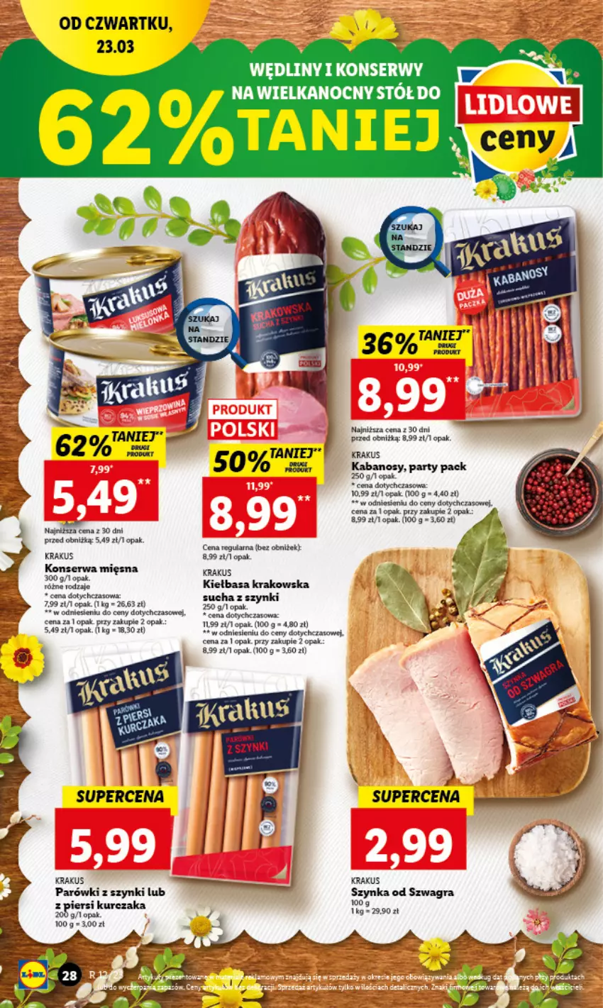 Gazetka promocyjna Lidl - GAZETKA - ważna 23.03 do 25.03.2023 - strona 30 - produkty: Gra, Kiełbasa, Kiełbasa krakowska, Krakus, Kurczak, Parówki, Parówki z szynki, Ser, Stół, Szynka