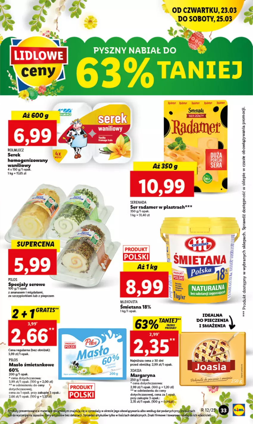 Gazetka promocyjna Lidl - GAZETKA - ważna 23.03 do 25.03.2023 - strona 37 - produkty: Gra, LG, Margaryna, Masło, Mleko, Mlekovita, Piec, Pilos, Radamer, Rolmlecz, Ser, Serek