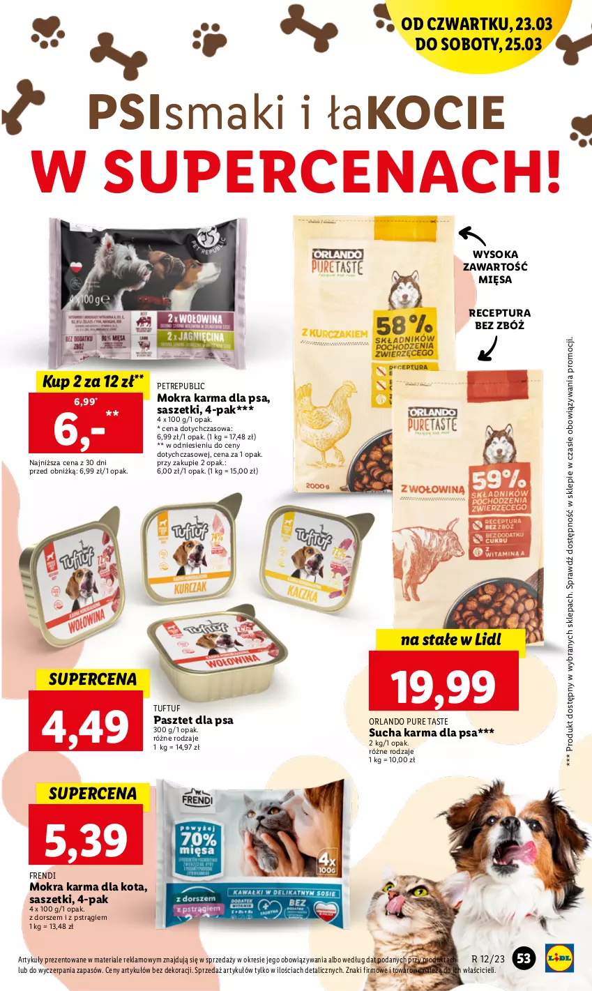 Gazetka promocyjna Lidl - GAZETKA - ważna 23.03 do 25.03.2023 - strona 61 - produkty: Dorsz, Koc, Mokra karma, Pasztet, Pstrąg, Pur, Sok, Sucha karma