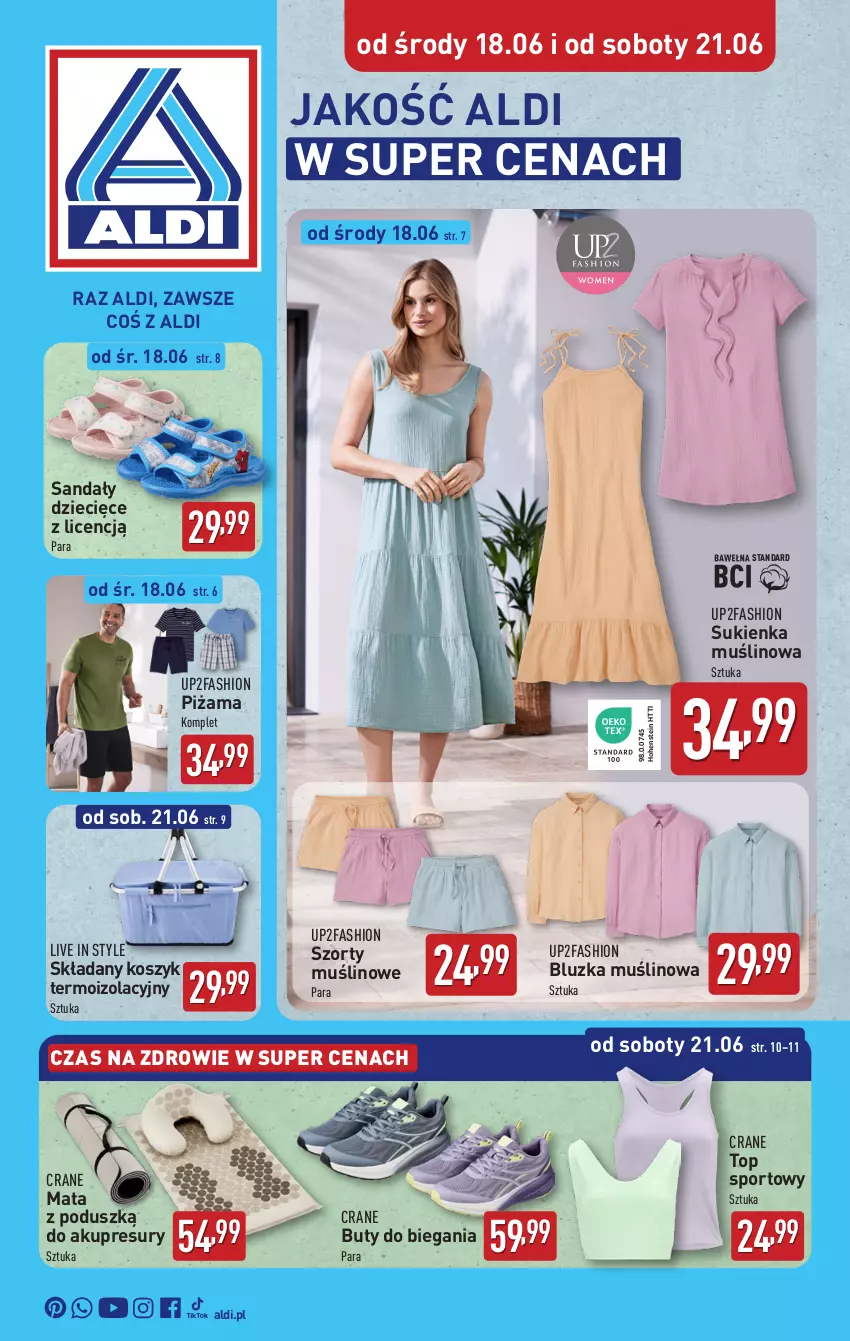 Gazetka promocyjna Aldi - Artykuły przemysłowe i tekstylia - ważna 18.06 do 21.06.2025 - strona 1 - produkty: Buty, Dzieci, Fa, Kosz, Piżama, Por, Sandał, Sport, Sukienka, Szorty, Top, Zdrowie
