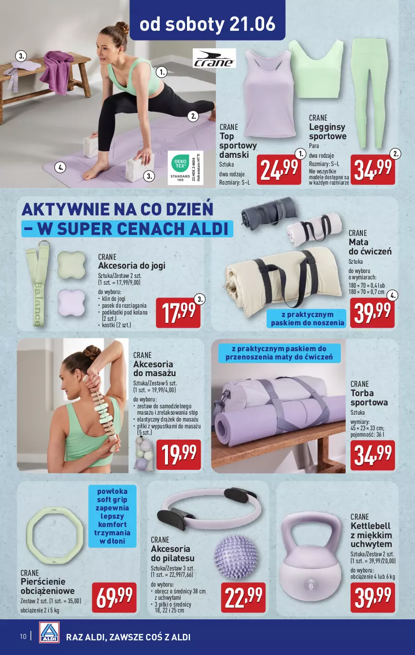 Gazetka promocyjna Aldi - Artykuły przemysłowe i tekstylia - ważna 18.06 do 21.06.2025 - strona 10 - produkty: Bell, Gin, LANA, Legginsy, Pasek, Podkład, Por, Sport, Top, Torba