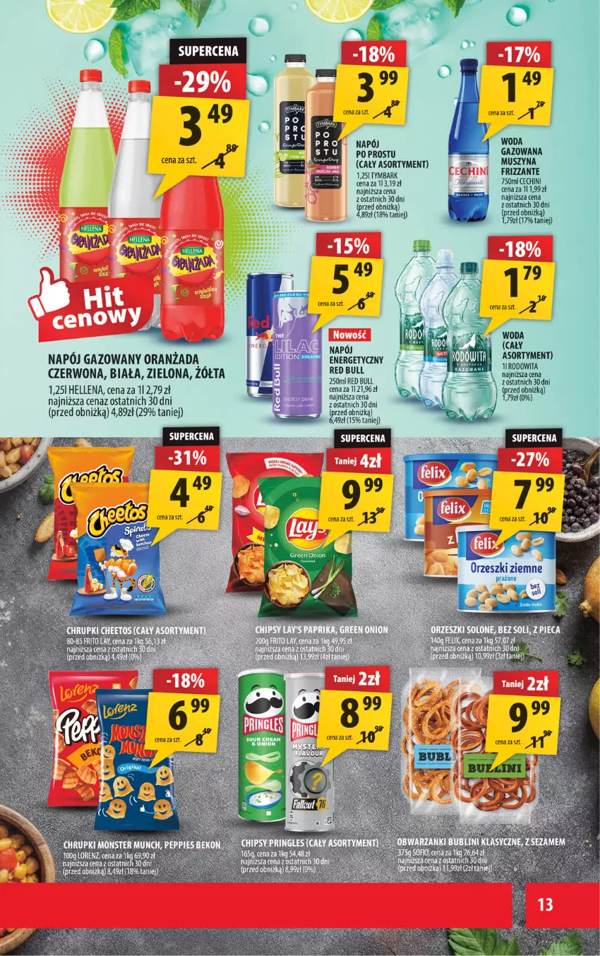 Gazetka promocyjna Arhelan - Gazetka - ważna 13.03 do 22.03.2026 - strona 13 - produkty: Hellena, Mus, Napój, Napój gazowany, Oranżada, Orzeszki, Orzeszki ziemne, Red Bull, Szyna, Tymbark, Woda, Woda gazowana