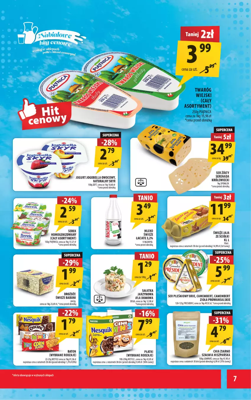 Gazetka promocyjna Arhelan - Gazetka - ważna 13.03 do 22.03.2026 - strona 7 - produkty: Babuni, Bell, Bella, Brie, Camembert, Chia, Drożdże, Jaja, Jogobella, Jogurt, Piątnica, Sałat, Ser, Ser pleśniowy, Serek, Serek homogenizowany, Twaróg