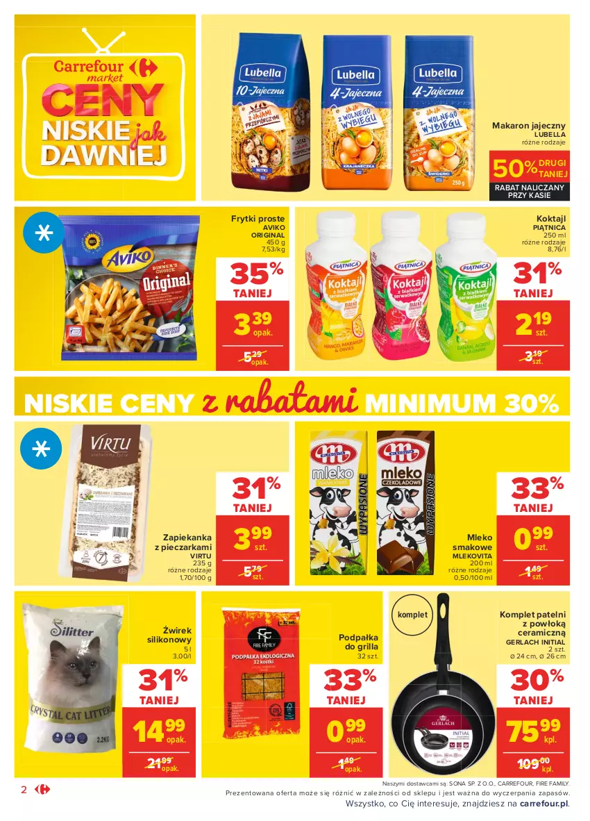 Gazetka promocyjna Carrefour - Gazetka Market - ważna 19.04 do 30.04.2021 - strona 2 - produkty: Bell, Bella, Fa, Frytki, Gin, Grill, Lubella, Makaron, Mleko, Mleko smakowe, Mlekovita, Piątnica, Piec, Pieczarka, Virtu, Zapiekanka