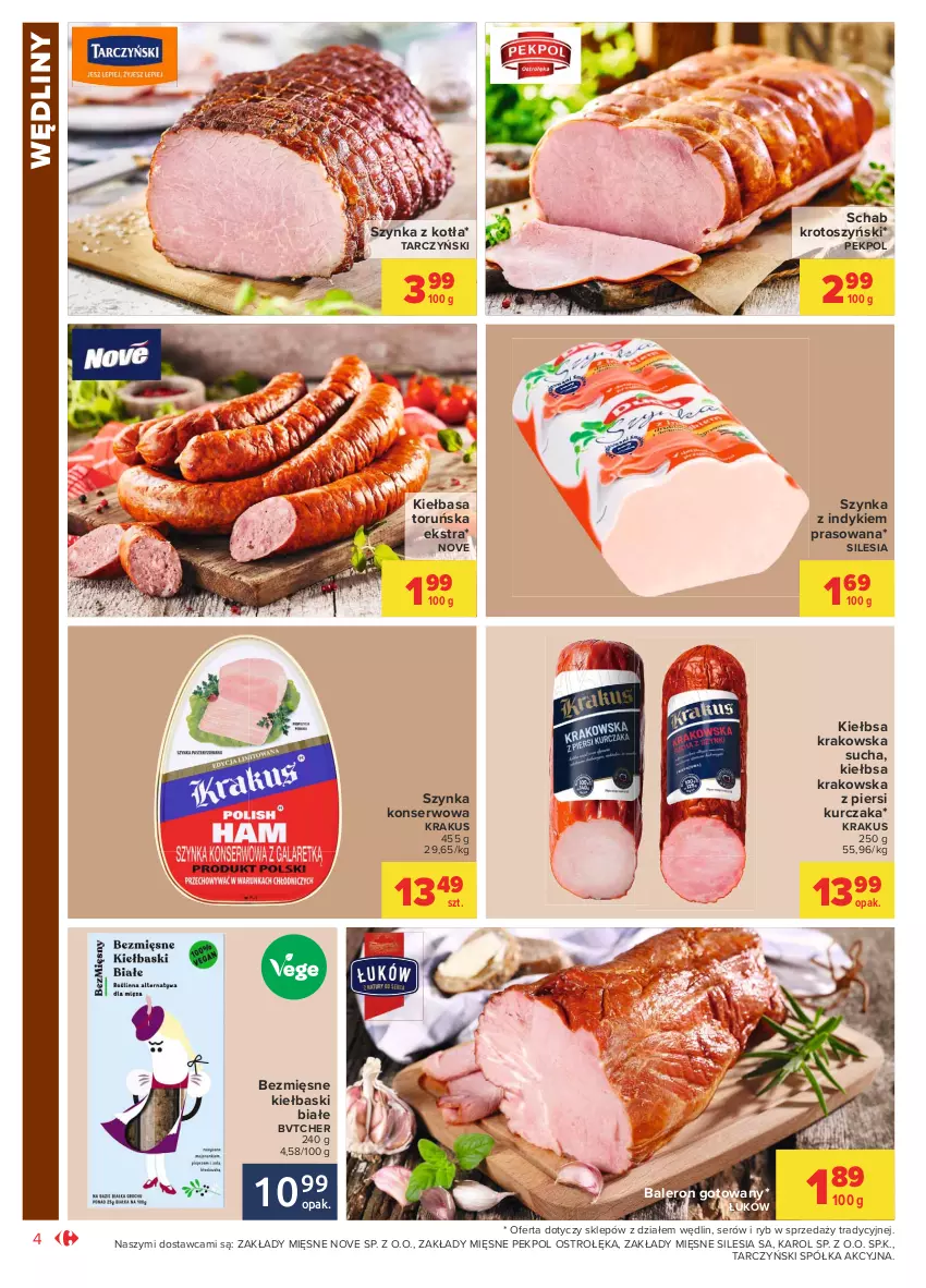 Gazetka promocyjna Carrefour - Gazetka Market - ważna 19.04 do 30.04.2021 - strona 4 - produkty: Kiełbasa, Kiełbaski białe, Krakus, Kurczak, Pekpol, Półka, Schab krotoszyński, Ser, Szynka, Szynka konserwowa, Tarczyński