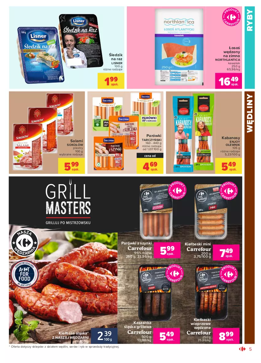 Gazetka promocyjna Carrefour - Gazetka Market - ważna 19.04 do 30.04.2021 - strona 5 - produkty: Grill, Kabanos, Kasza, Kaszanka, Kawa, Kiełbasa, Kiełbasa śląska, Lisner, Olewnik, Parówki, Parówki z szynki, Salami, Ser, Sok, Sokołów, Tarczyński, Wałek