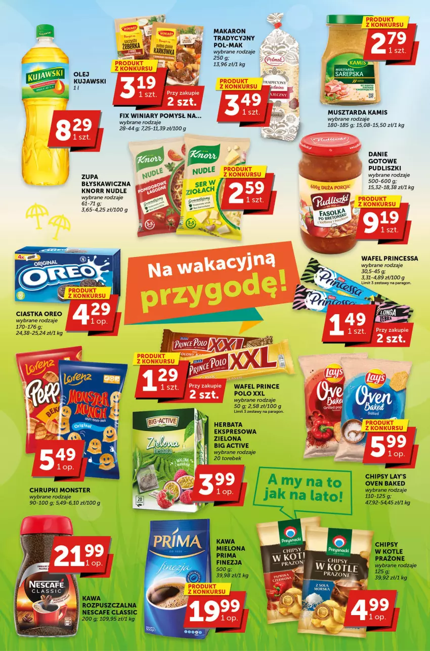 Gazetka promocyjna Groszek - ważna 15.06 do 27.06.2023 - strona 3 - produkty: Chipsy, Chrupki, Ciastka, Herbata, Kamis, Knorr, Kujawski, Makaron, Mus, Musztarda, Olej, Oreo, Princessa, Pudliszki, Ser, Winiary, Zupa