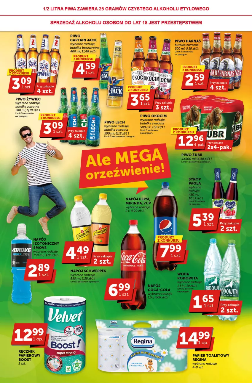 Gazetka promocyjna Groszek - ważna 15.06 do 27.06.2023 - strona 4 - produkty: 7up, Captain Jack, Coca-Cola, Fa, Gin, Gra, Harnaś, Koc, Mirinda, Napój, Napój izotoniczny, Papier, Papier toaletowy, Pepsi, Piwa, Piwo, Ręcznik, Schweppes, Woda