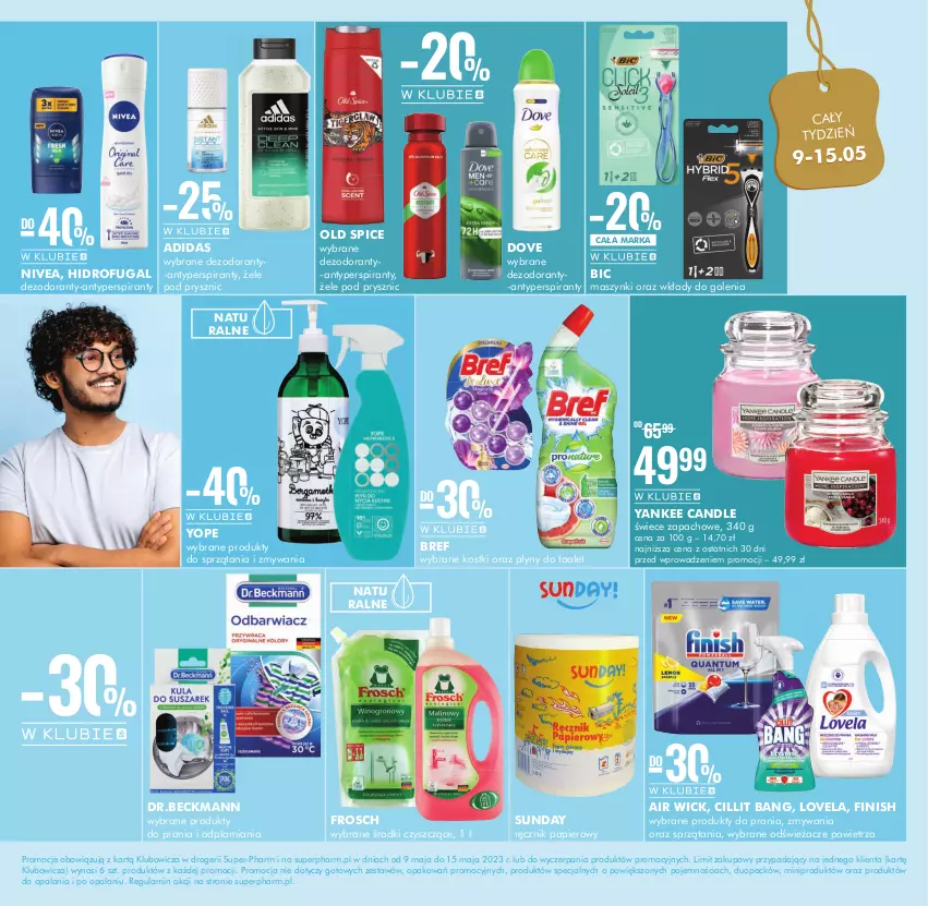 Gazetka promocyjna Super Pharm - Gazetka - ważna 09.05 do 15.05.2023 - strona 10 - produkty: Adidas, Air Wick, Antyperspirant, BIC, Bref, Cillit Bang, Dezodorant, Dove, Finish, Frosch, Lovela, Nivea, Old Spice, Papier, Ręcznik, Yope