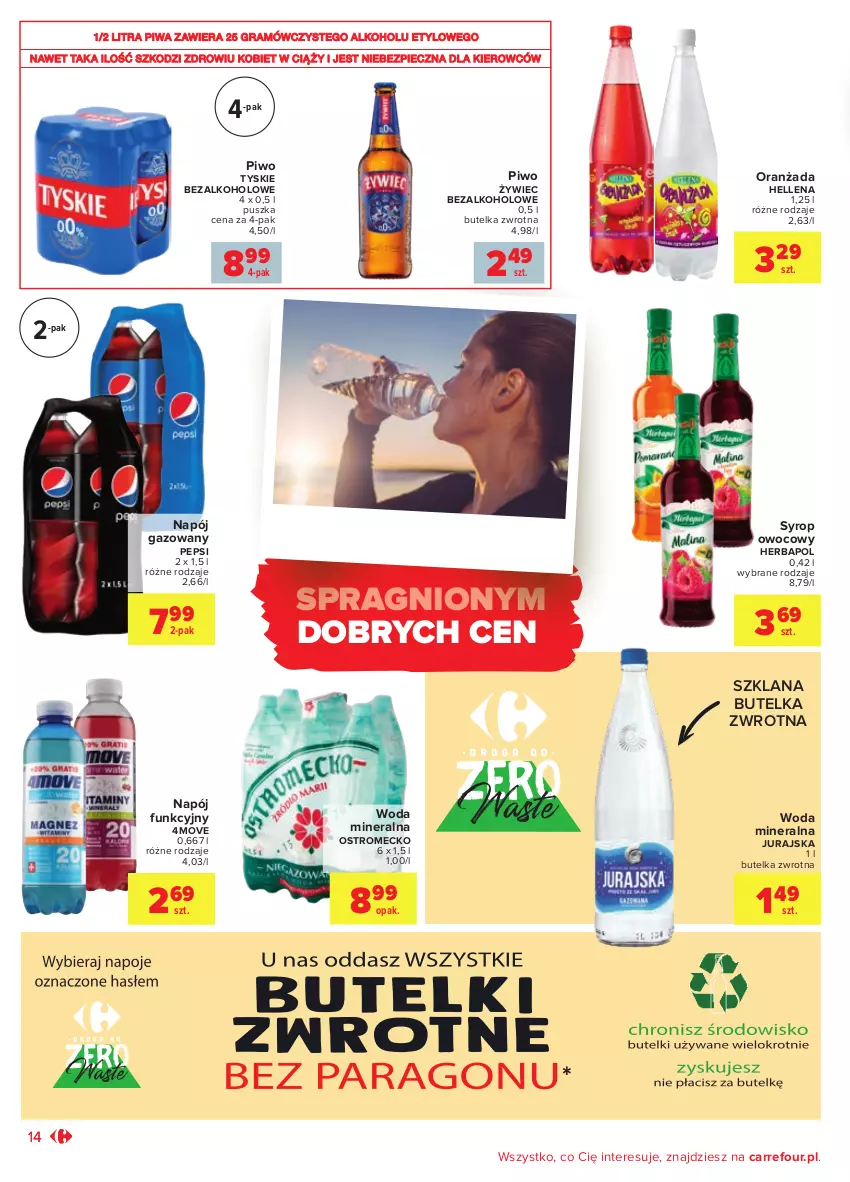 Gazetka promocyjna Carrefour - Wielkie Otwarcie Poznań, ul. Półwiejska - ważna 10.08 do 21.08.2021 - strona 14 - produkty: Gra, Hellena, Herbapol, LANA, Napój, Napój gazowany, Oranżada, Pepsi, Piec, Piwa, Piwo, Syrop, Tyskie, Woda, Woda mineralna